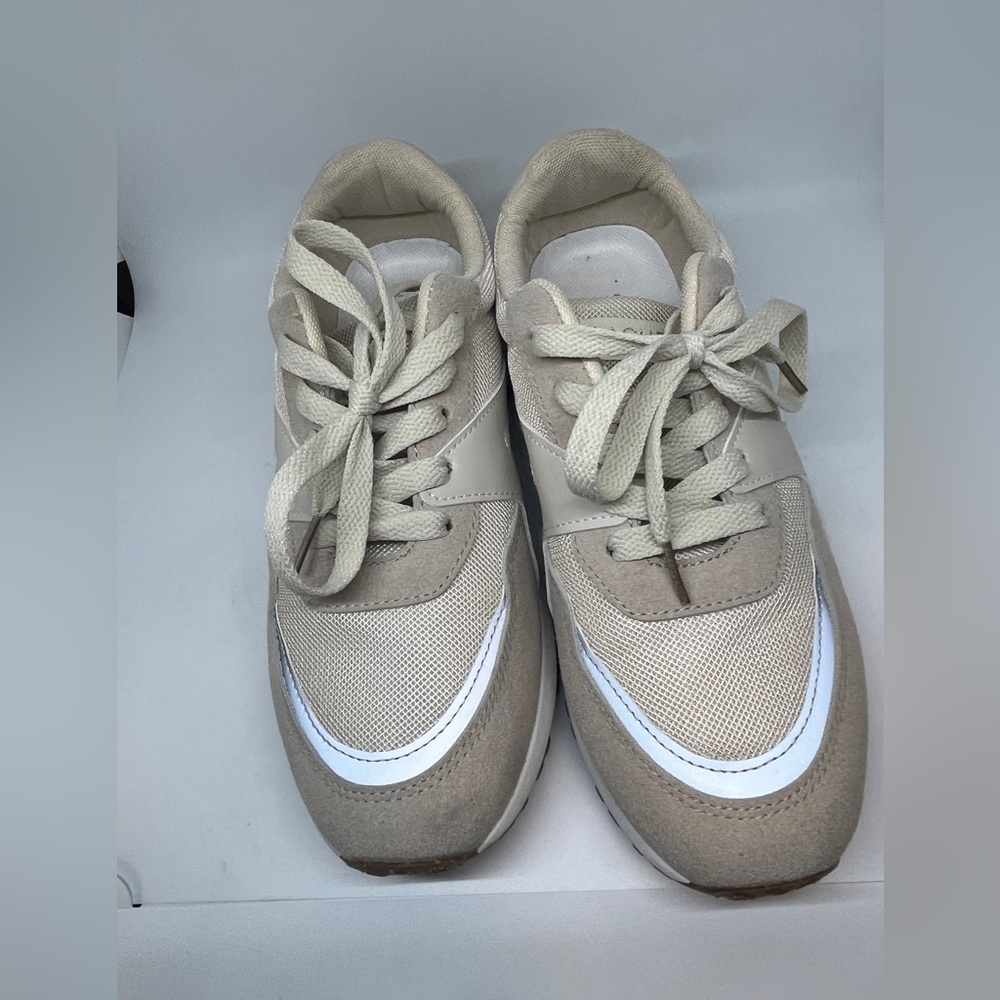 Rachel Zoe Sophie Tan Cream Lace Up Fashion Sneakers US Size 9 - Picture 8 of 13